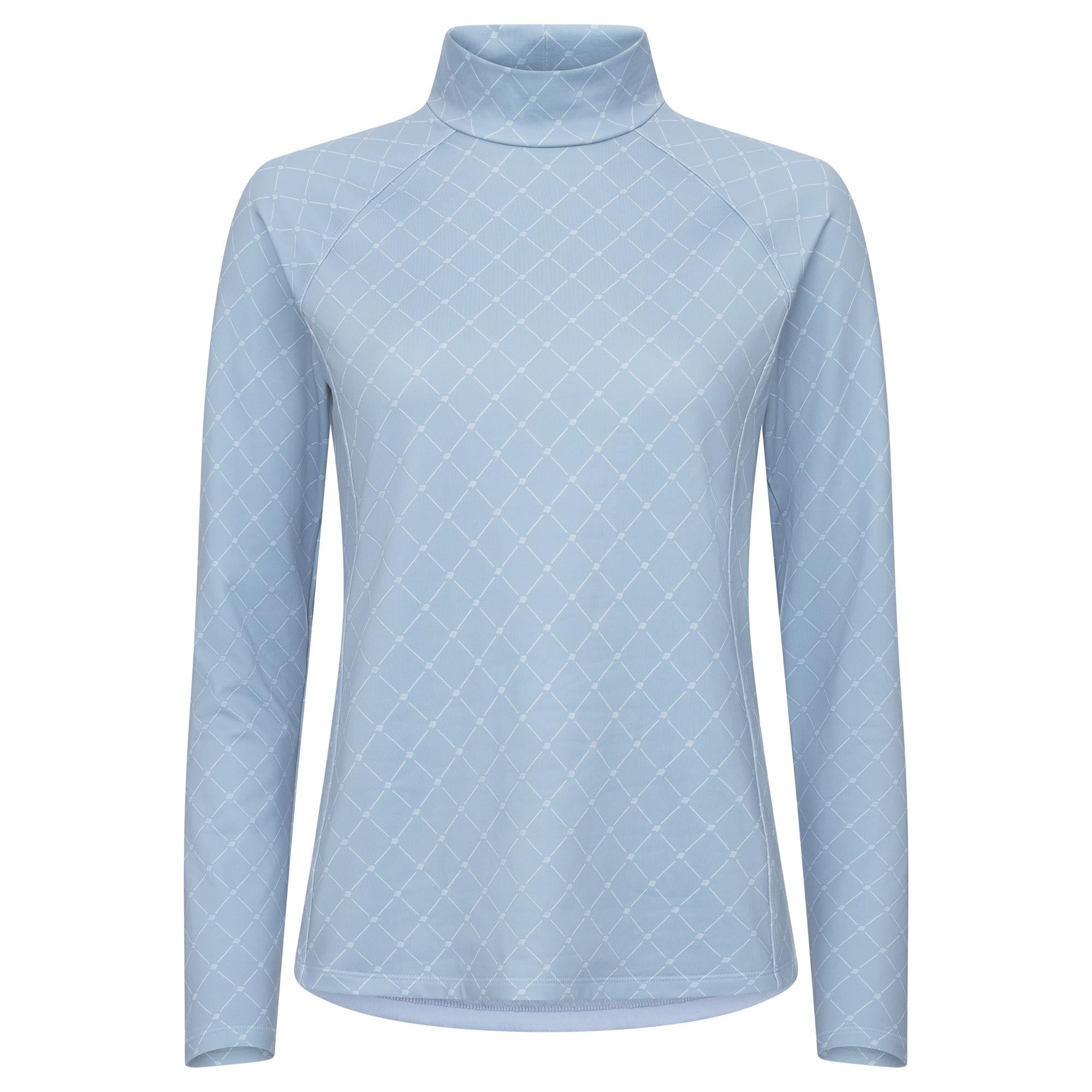 Rohnisch Warm High Collar Ladies Golf Top Micro R Check Dove Blue